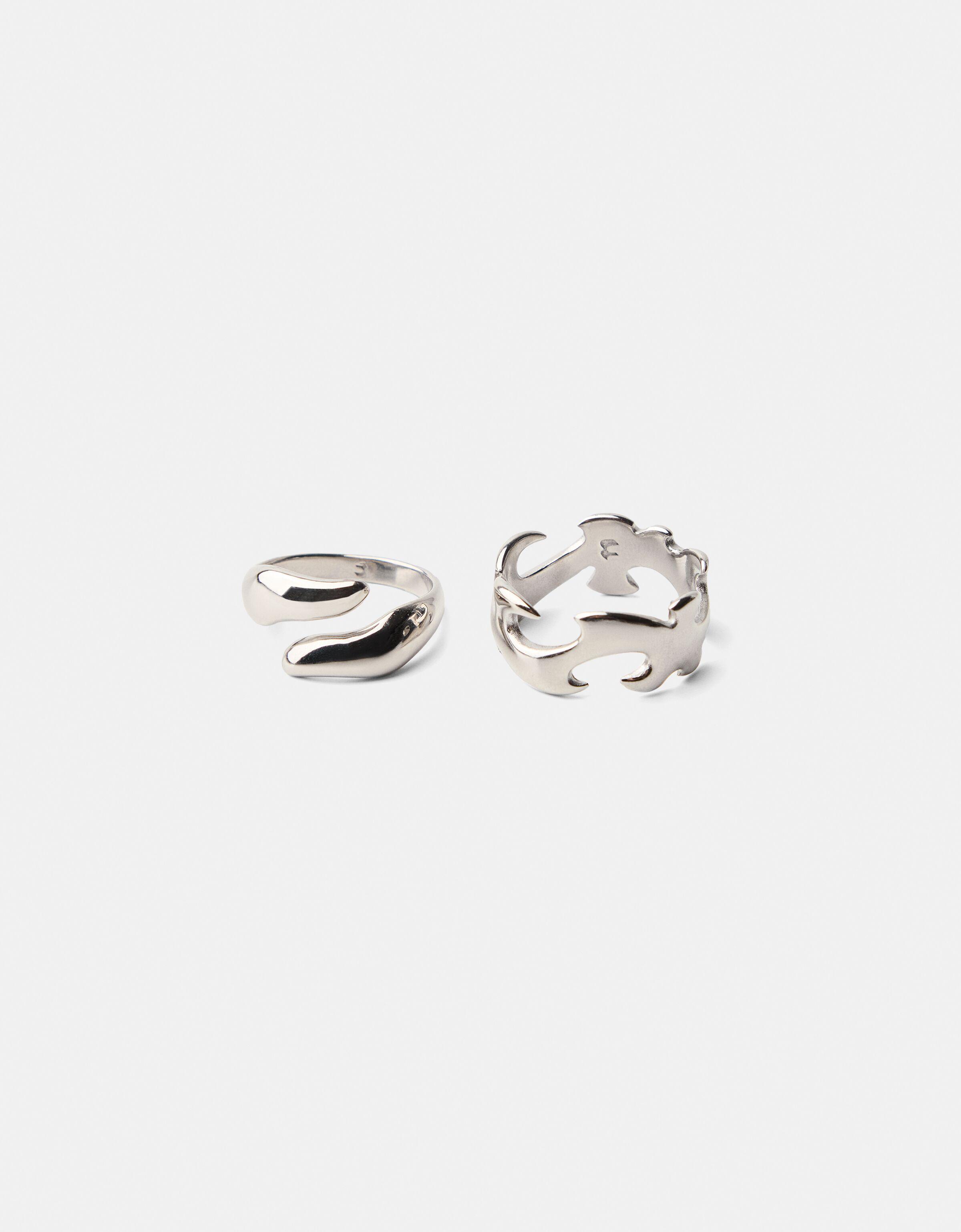 Bershka 2er-Pack Ringe Edelstahl Herren M Silber