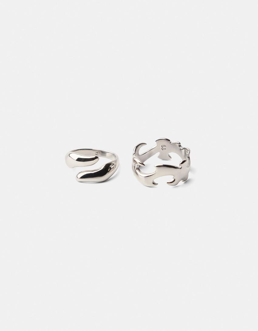 Pack 2 bagues acier inoxydable-Argent-0