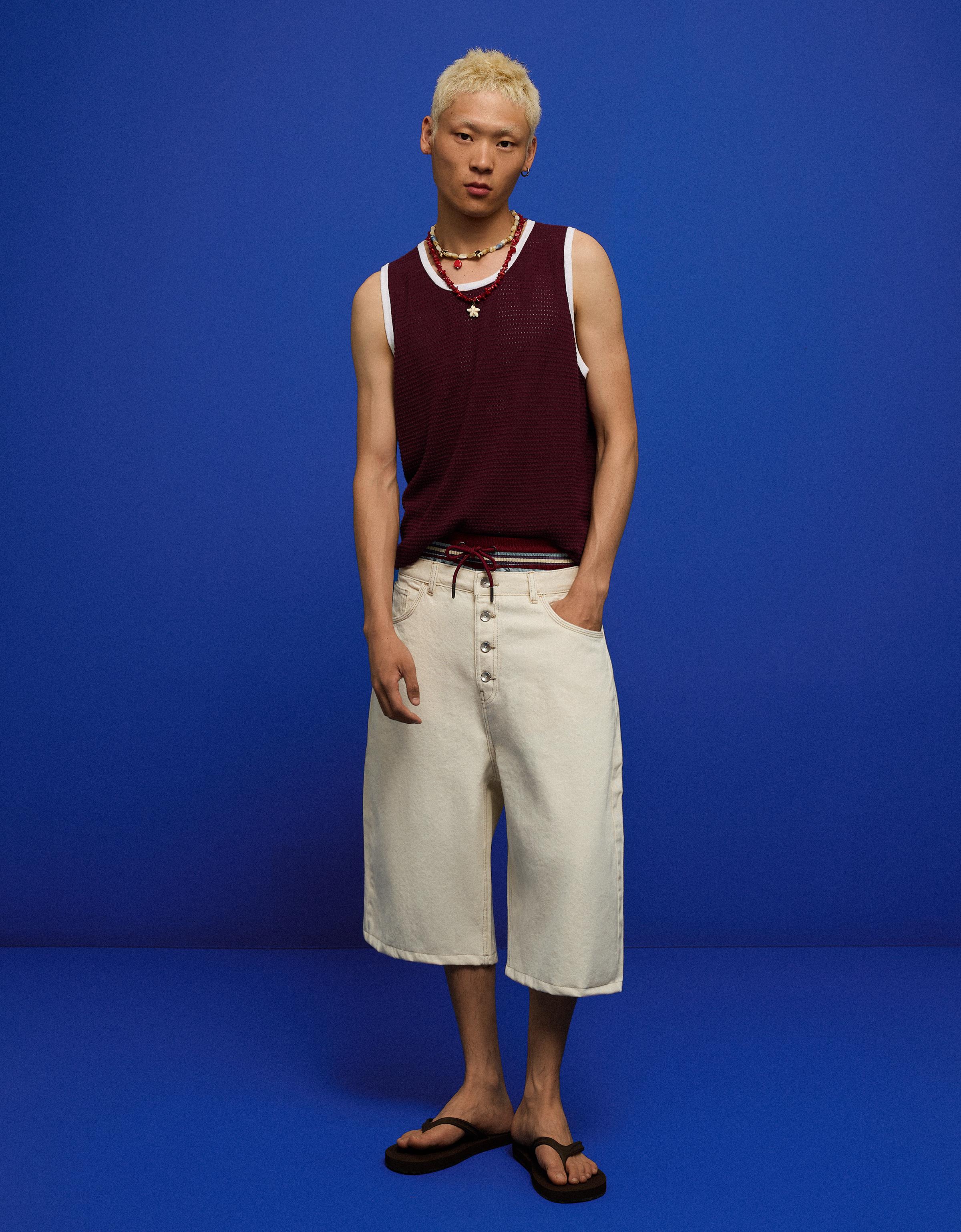Contrast mesh vest top — Maroon