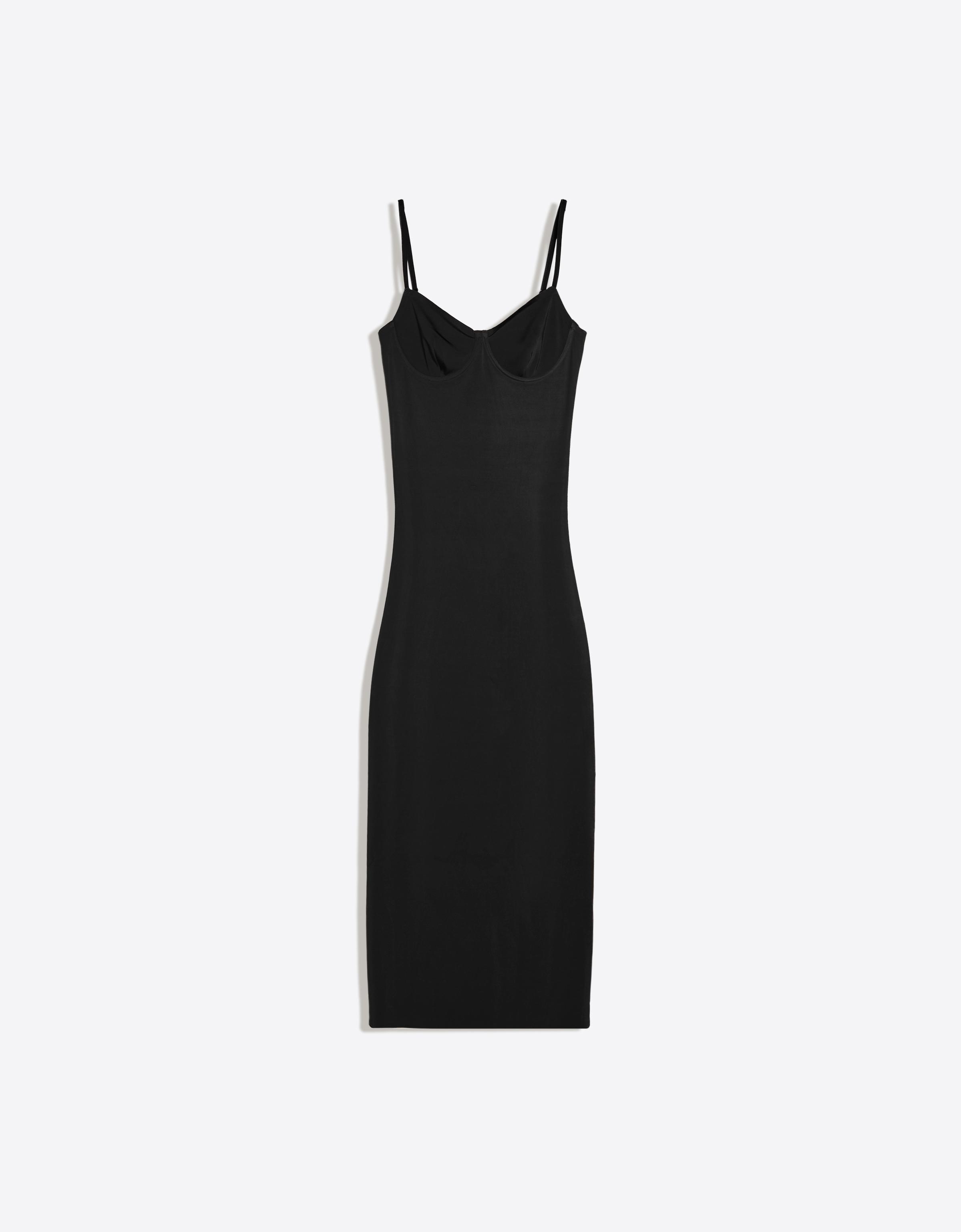 Midi dress with straps and sweetheart neckline — Black