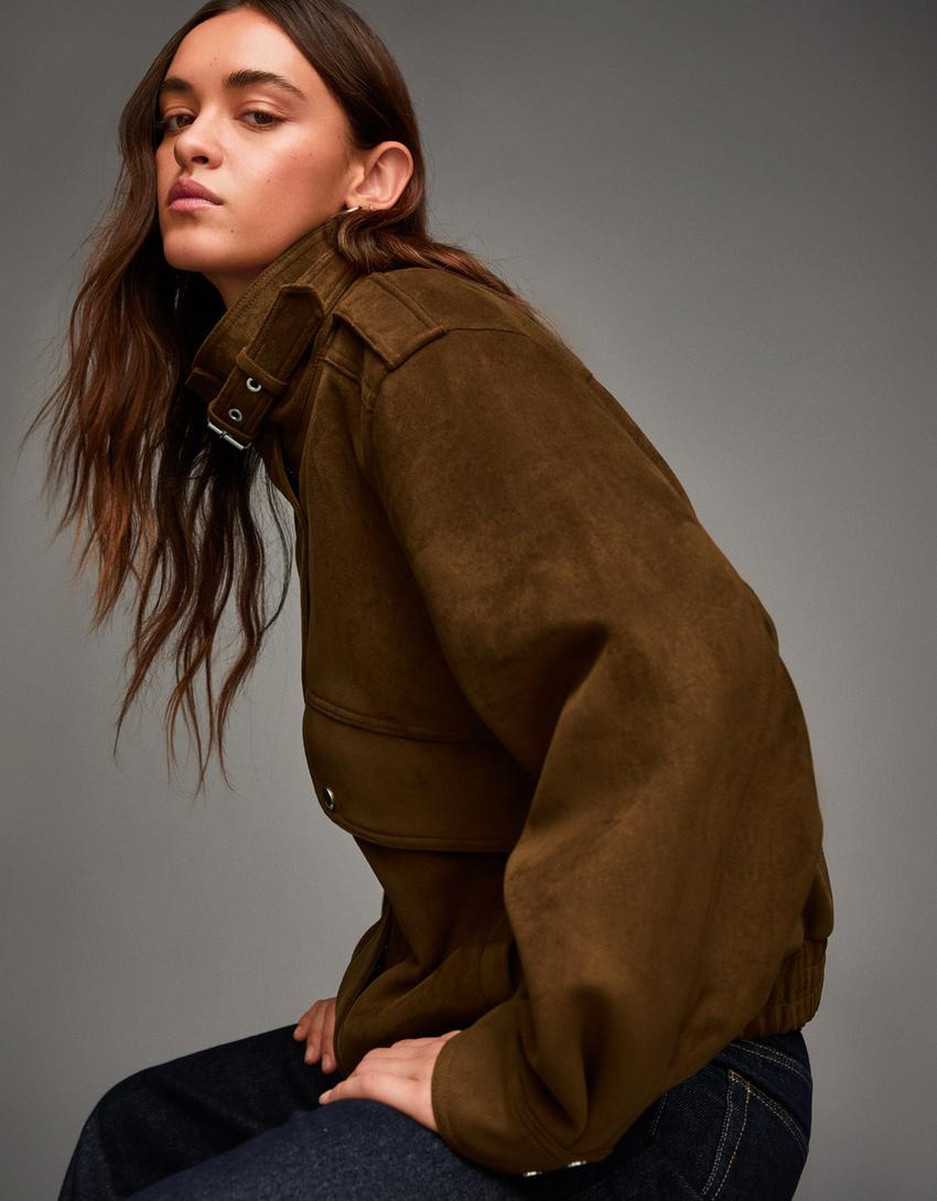 Faux suede jacket-Brown