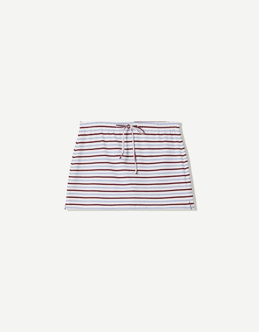 Jupe-culotte à ceinture avec nœud-Blanc-0