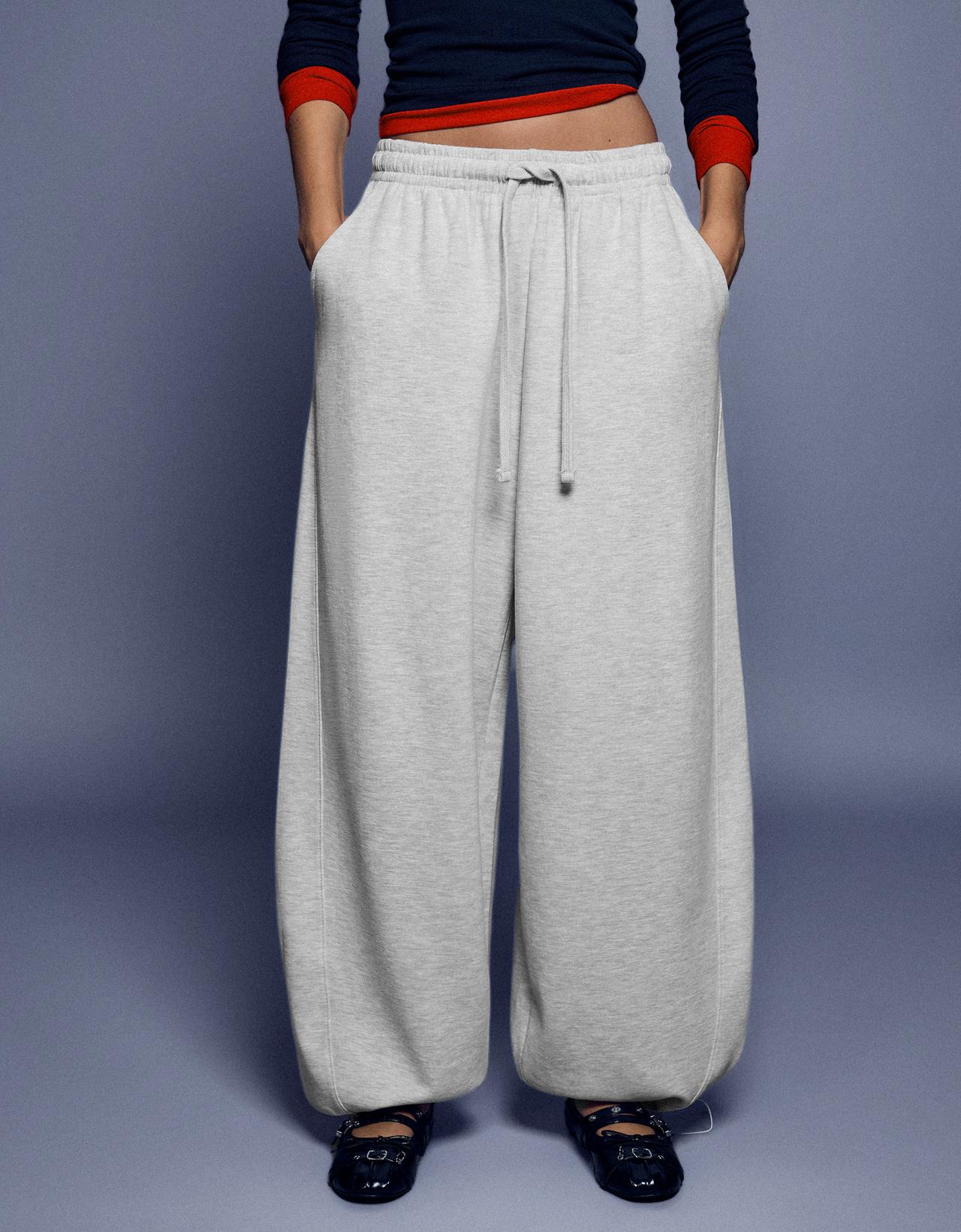 Plush barrel trousers with stoppers — Grey