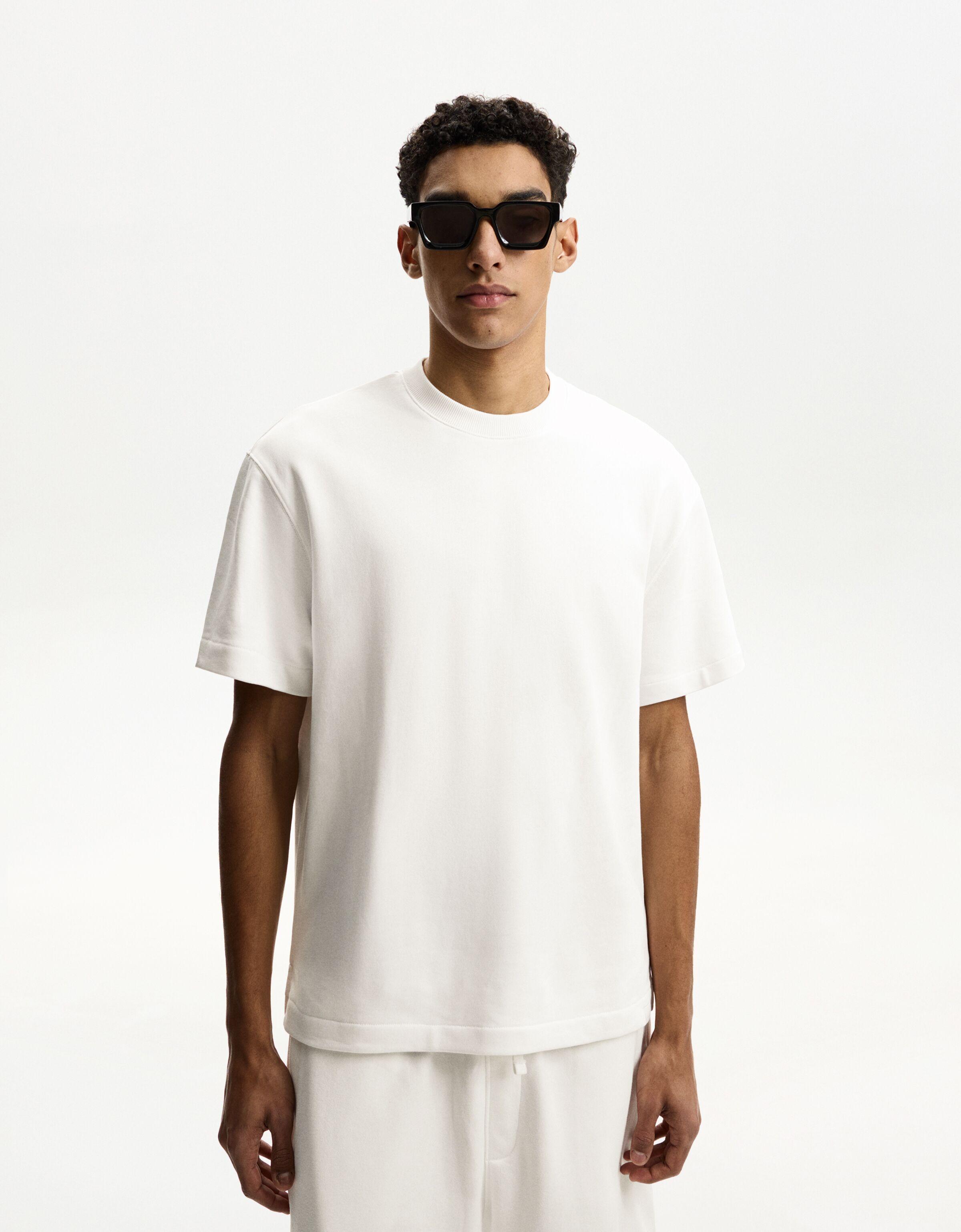 Bershka Plüsch-T-Shirt Herren S Weiss