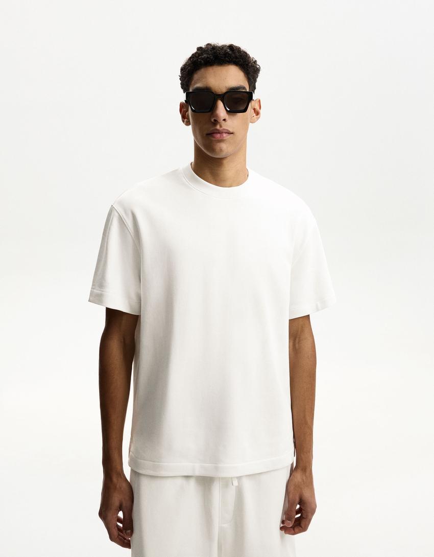 Short sleeve plush T-shirt-White-0