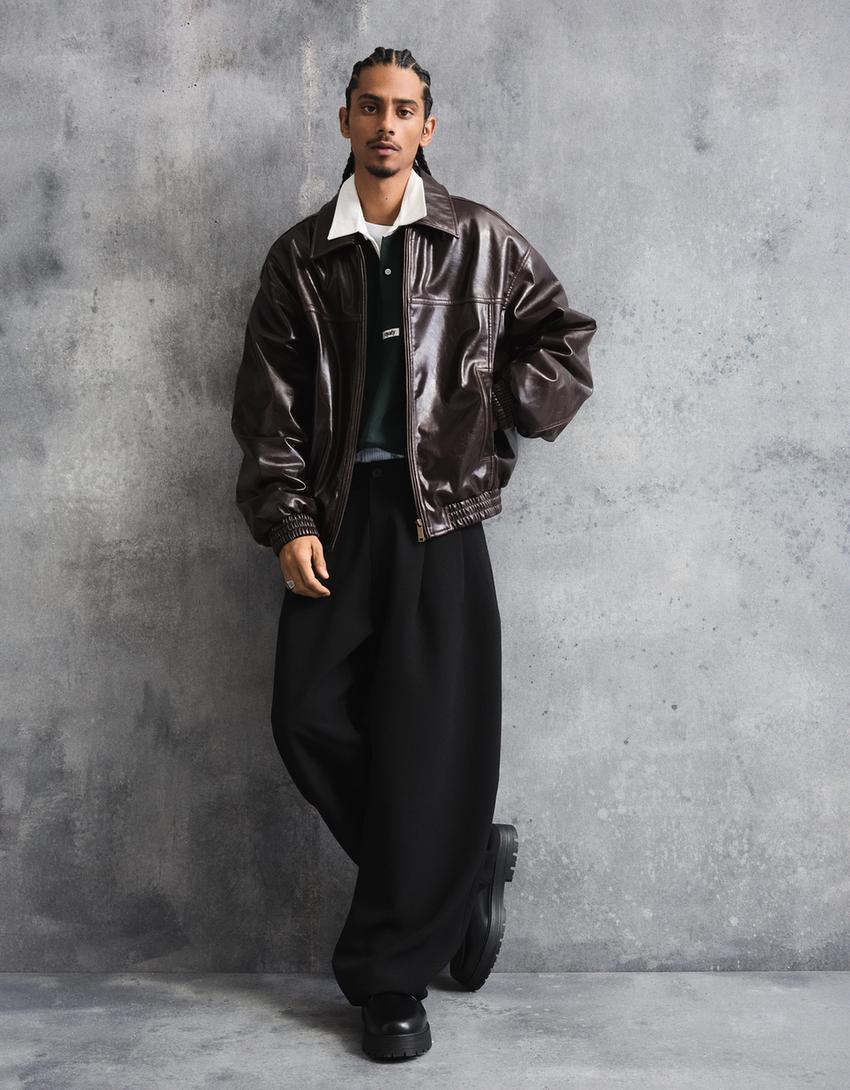 Jaket kulit imitasi-Cokelat