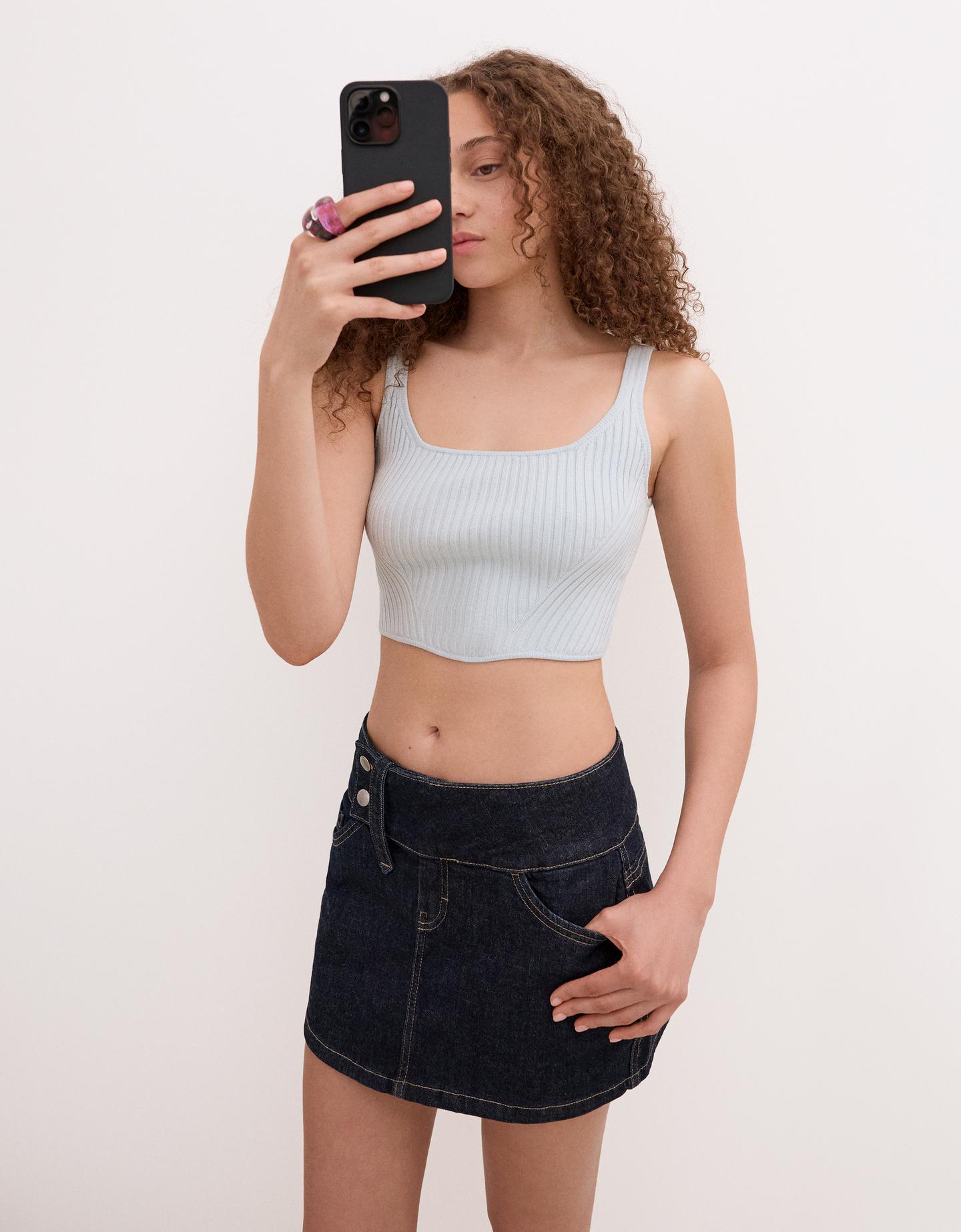 Bershka Top Tirantes Mujer M Azul Claro