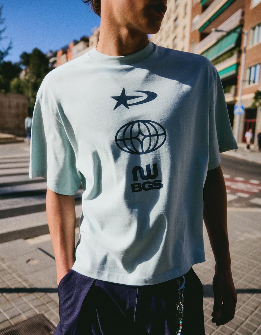 Camiseta boxy fit print-Azul claro