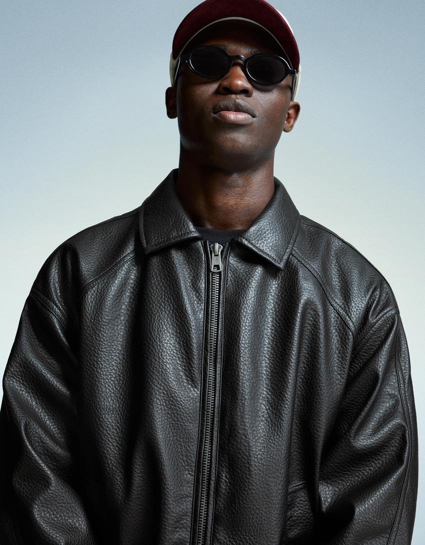 Geacă imitație de piele-Negru