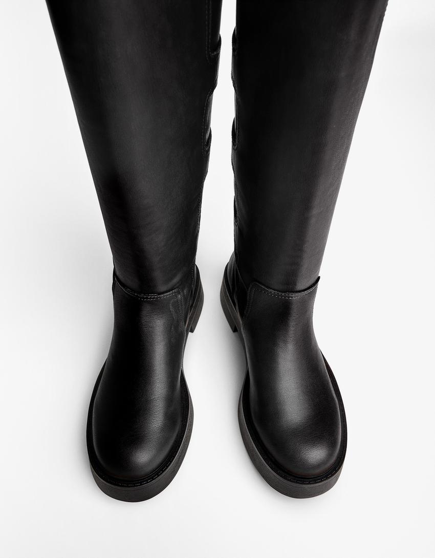 Flat boots with buckles-BLACK-2