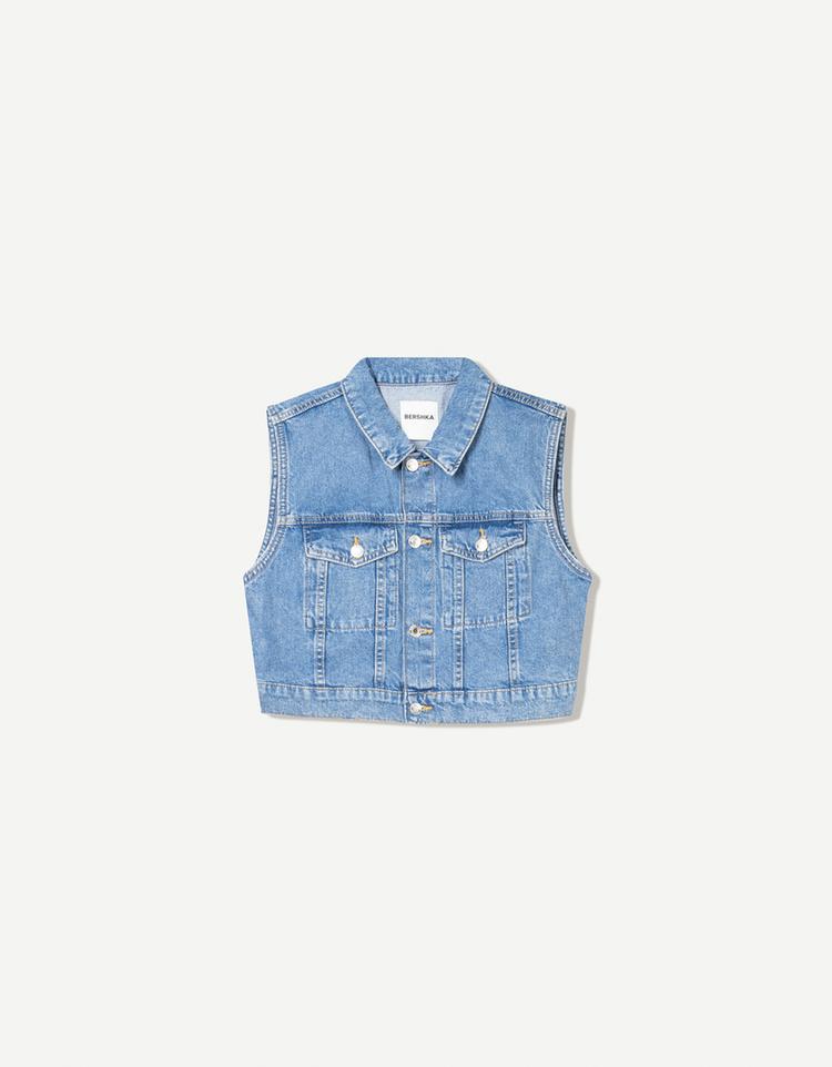 Cropped denim waistcoat