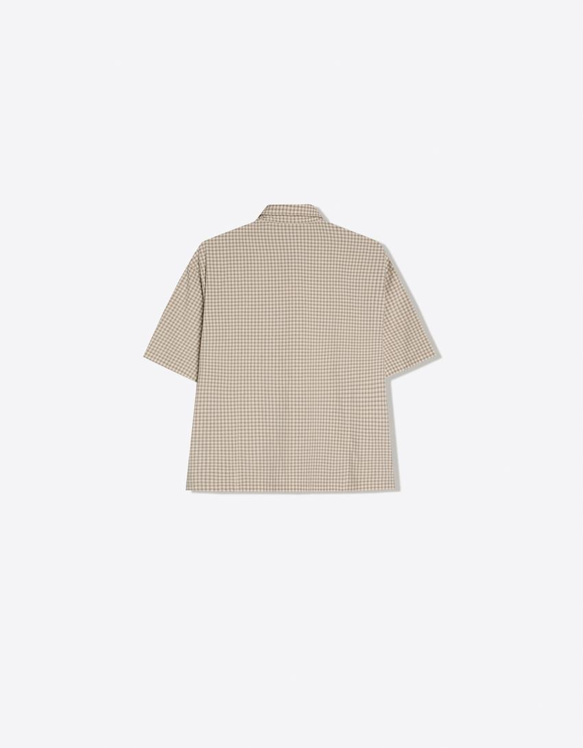 Short sleeve clasp shirt-Beige