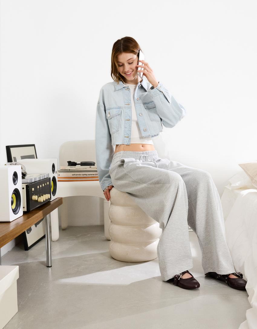 Geacă denim cropped-Albastru deschis