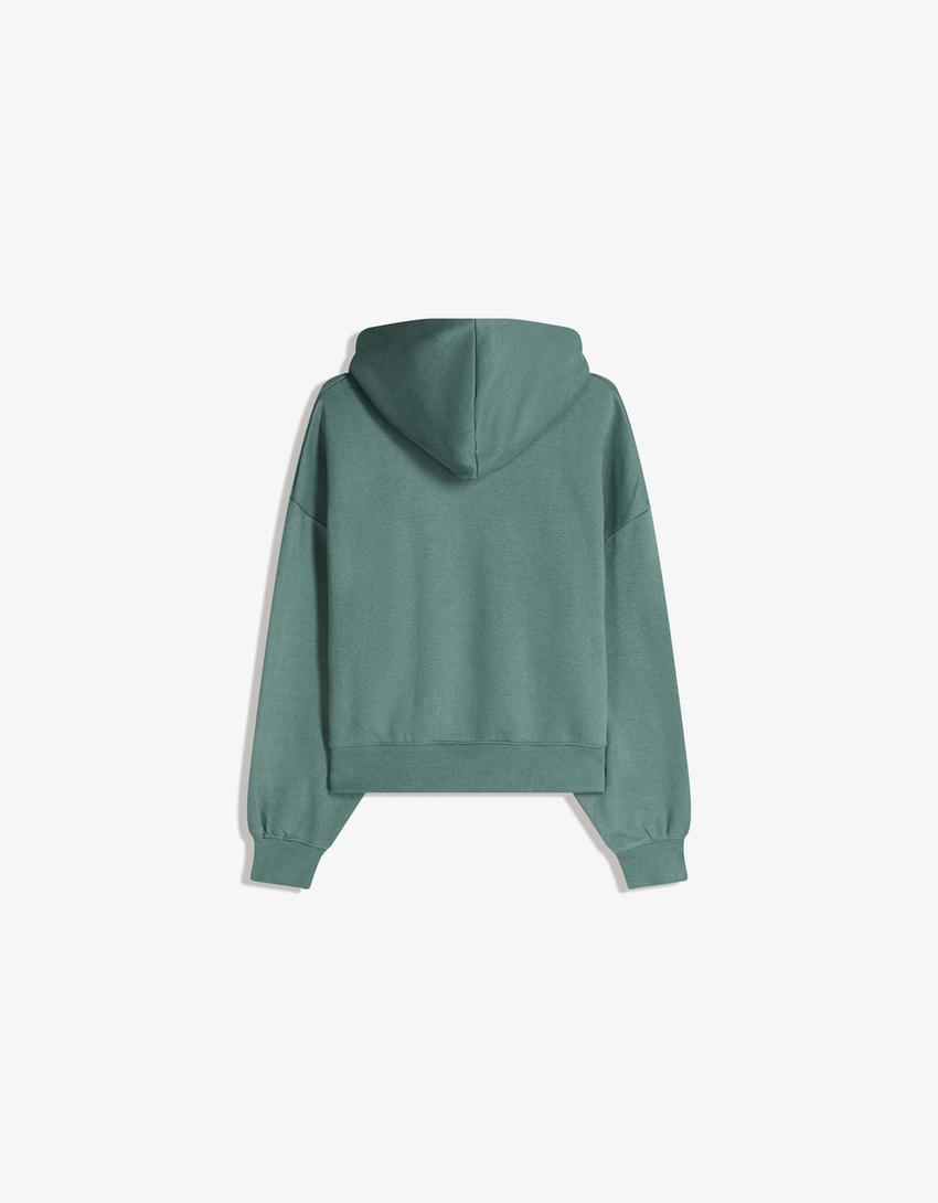 Dessuadora boxy caputxa estampat-Verd