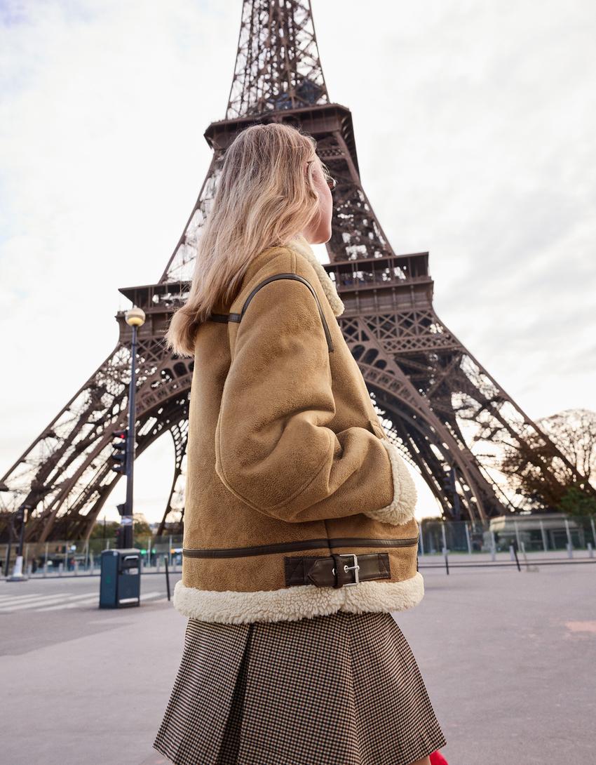 Veste biker double face-Camel