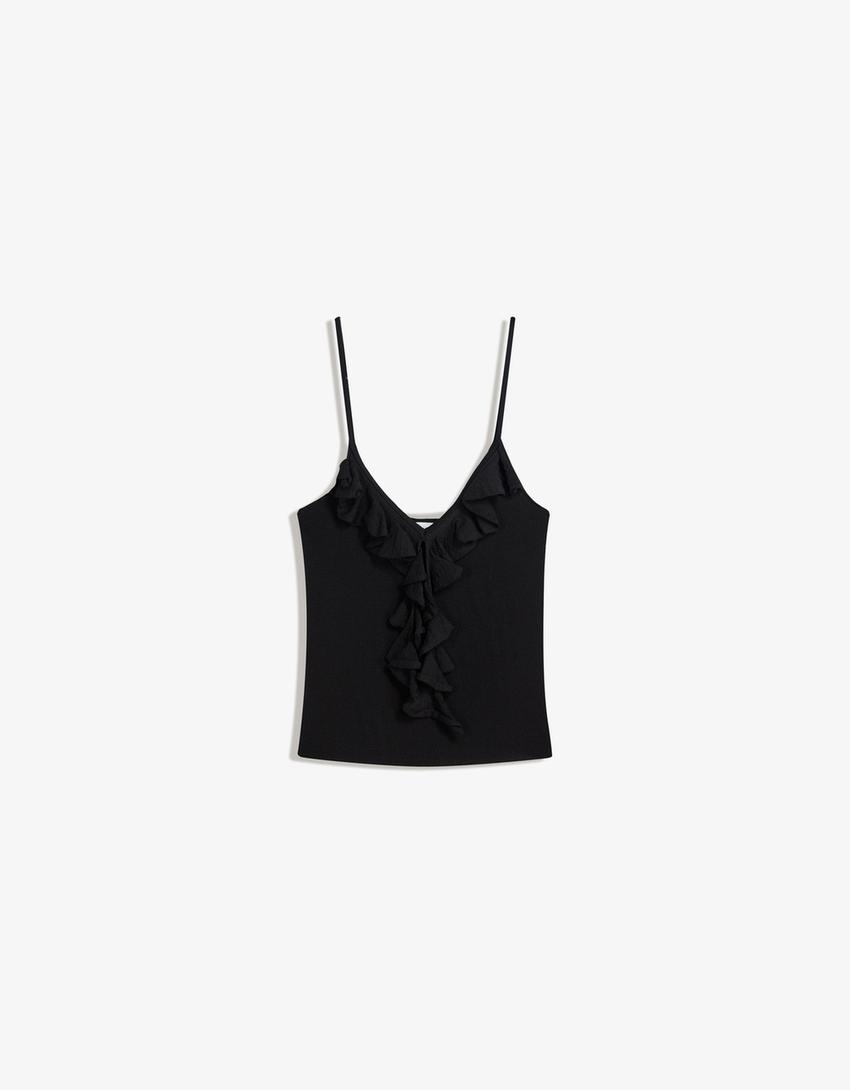 Ruffled strappy top-Black