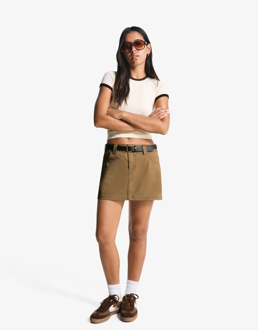 Mini-jupe ceinture-Camel-0