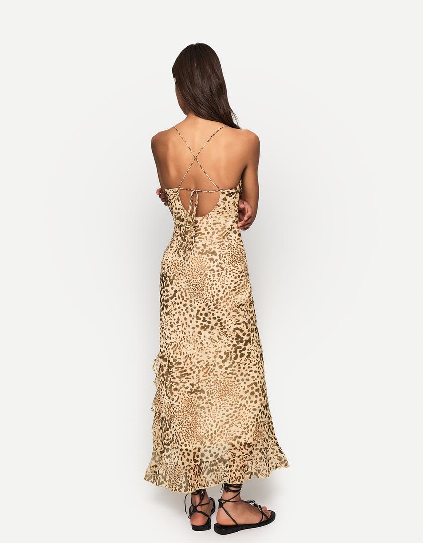 Strappy animal print midi dress-Multicolored