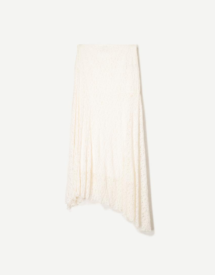 Lace-trimmed midi skirt-Cream-4