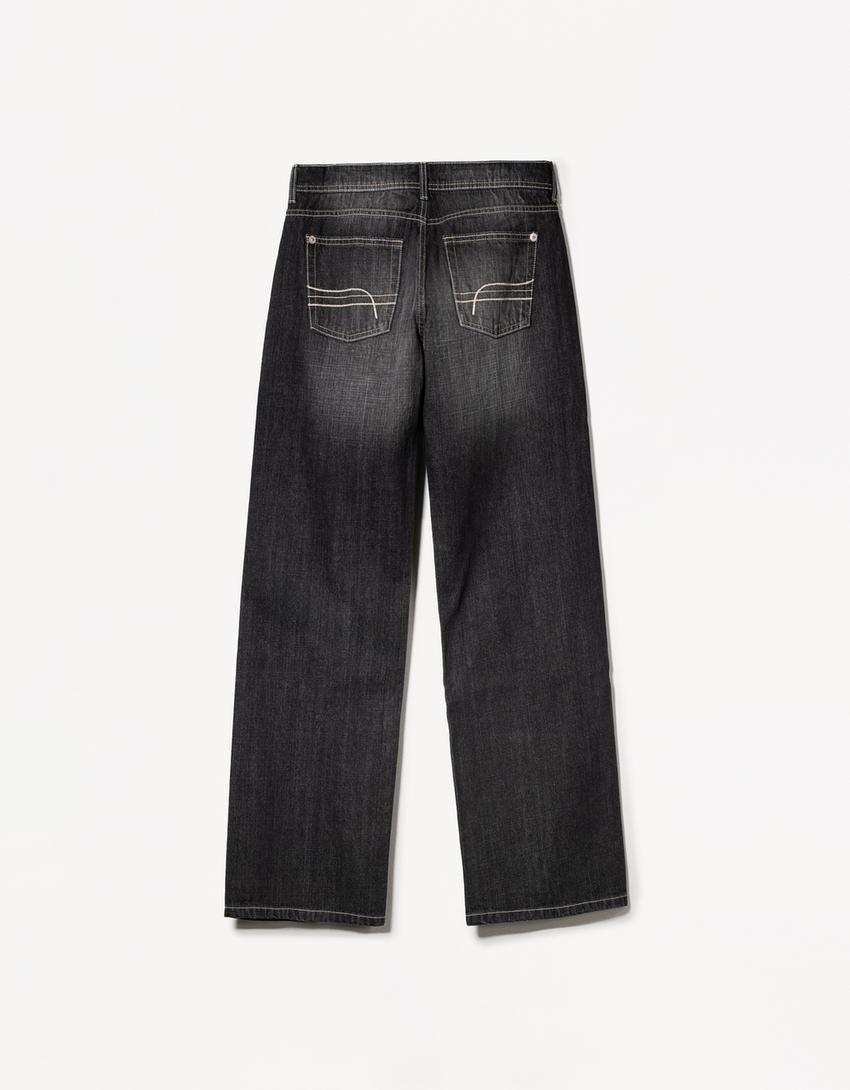 Low waist baggy jean-Koyu gri-4
