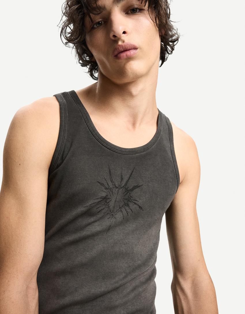Camiseta tirantes rib print-Gris-2