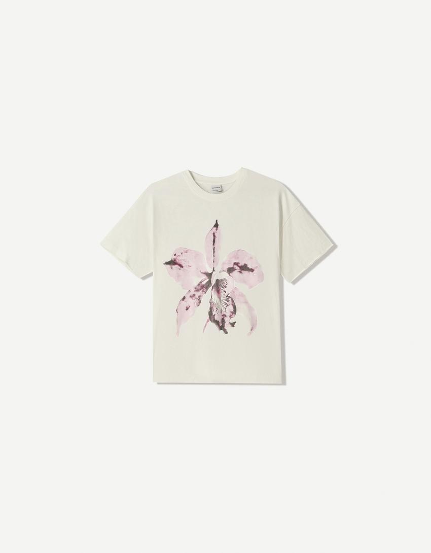 T-shirt manches courtes oversize imprimé-Blanc cassé-3