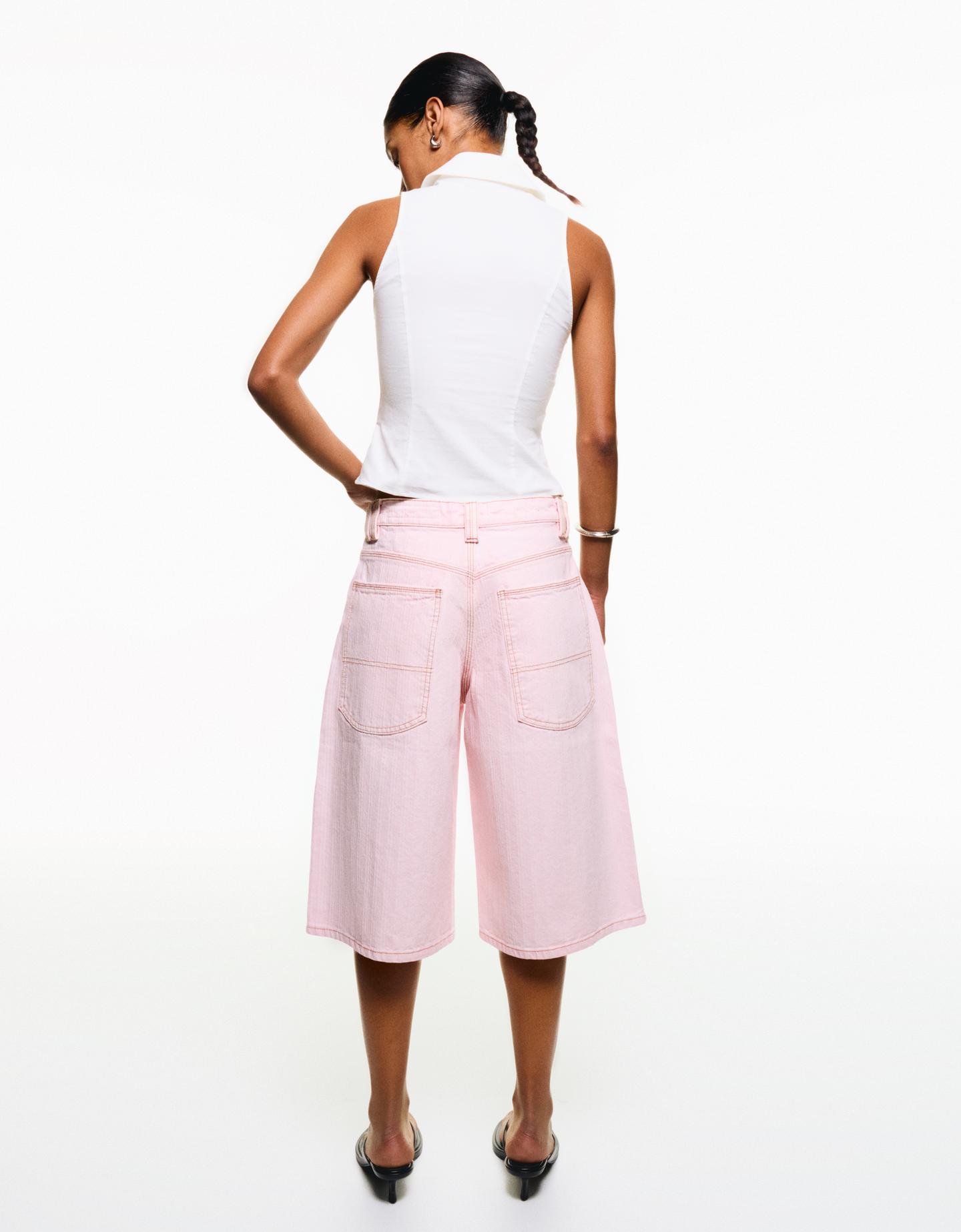 Bershka denimowe bermudy jortsy różowy