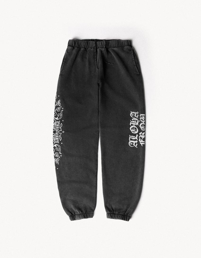 Yıkama efektli ARIES X BERSHKA jogger fit pantolon-Gri