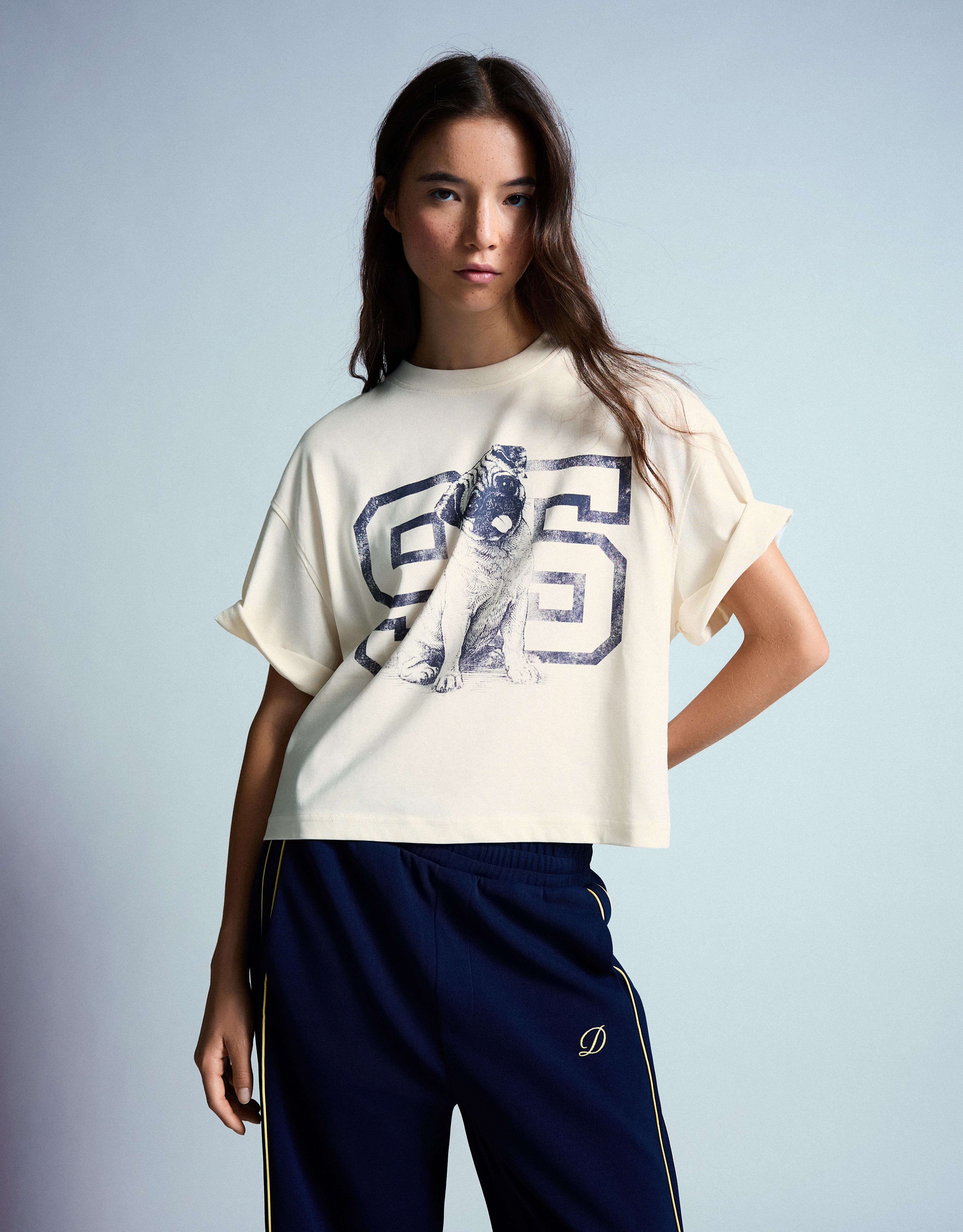 Oversize short sleeve print T-shirt — Cream