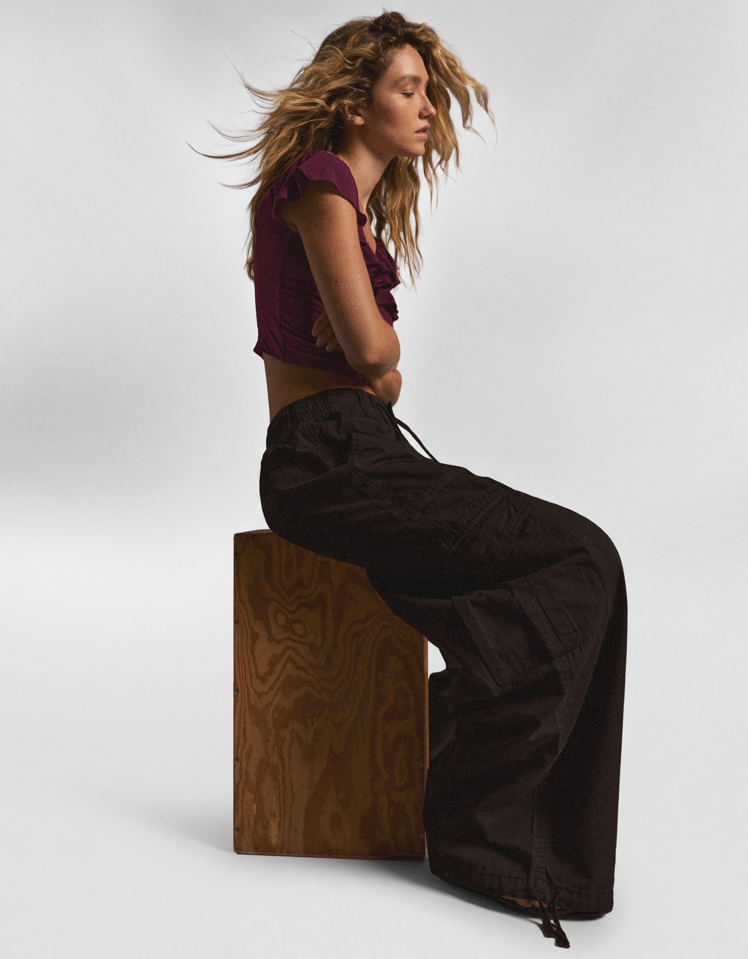 Bardot corset frill top — Burgundy
