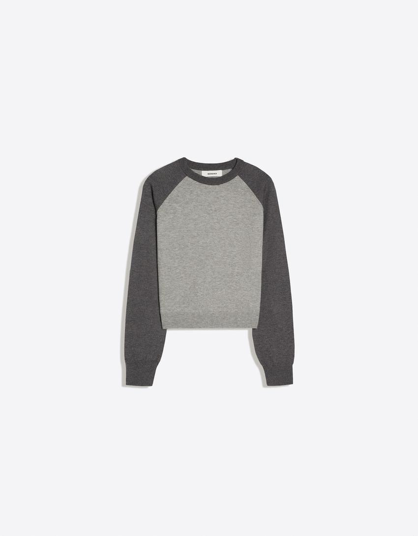 Maglia girocollo con maniche raglan-Grigio