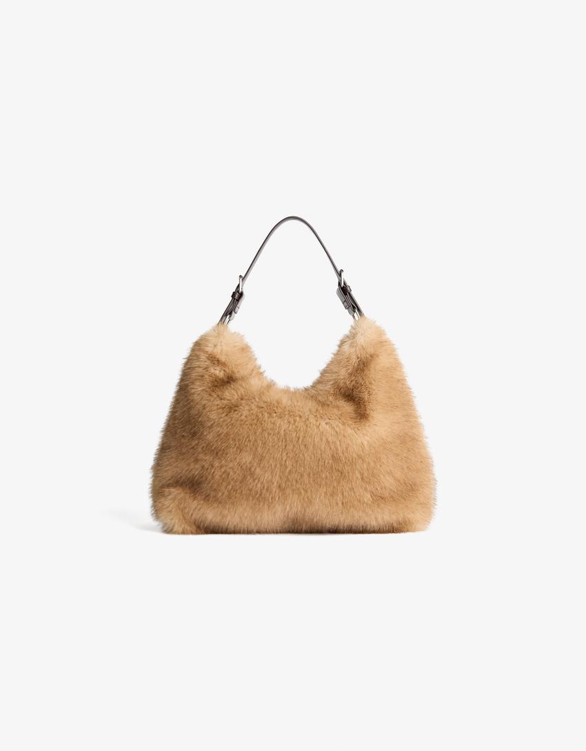 Faux fur shoulder bag-Brown