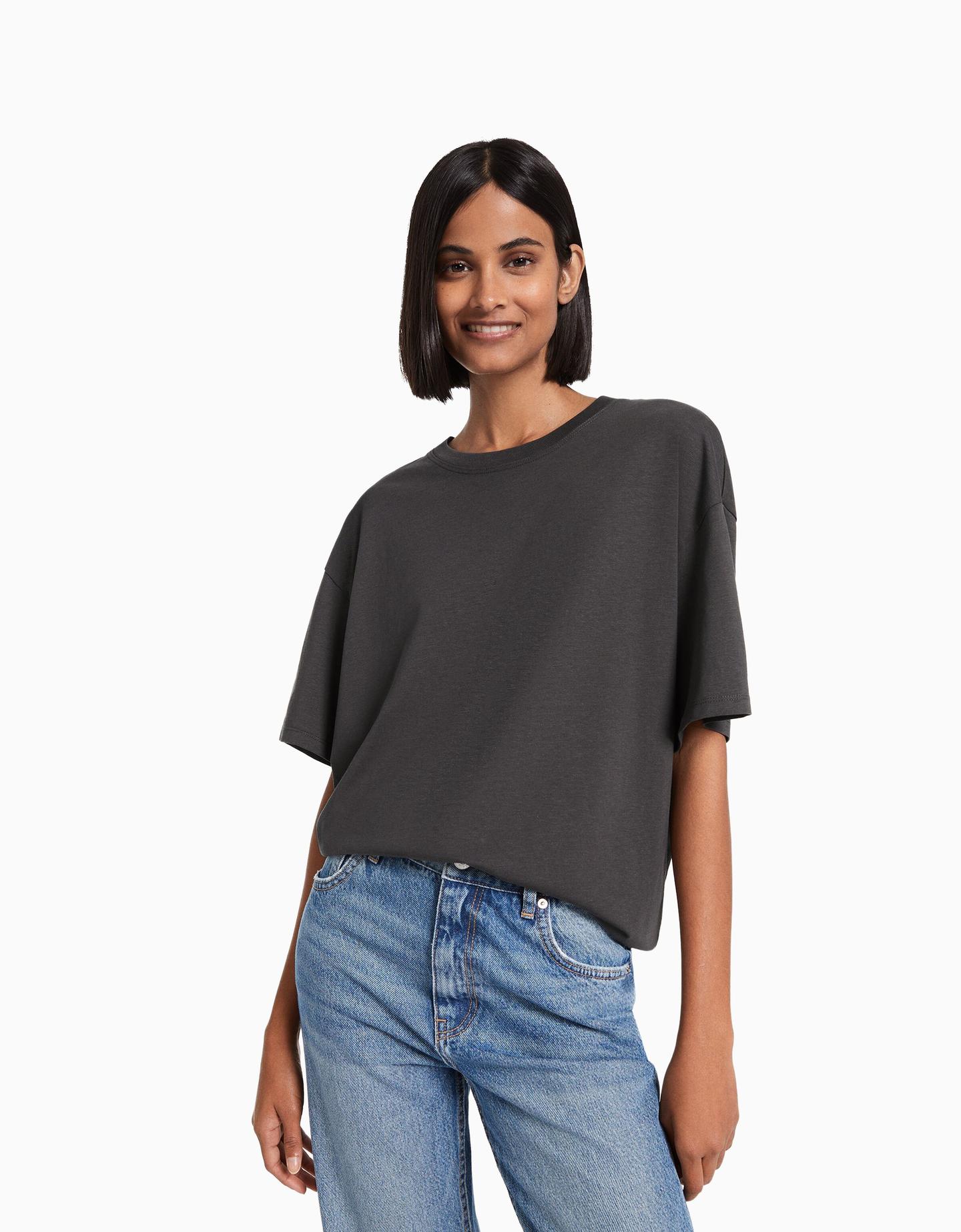 Bershka koszulka oversize z krótkim rękawem ciemnoszary