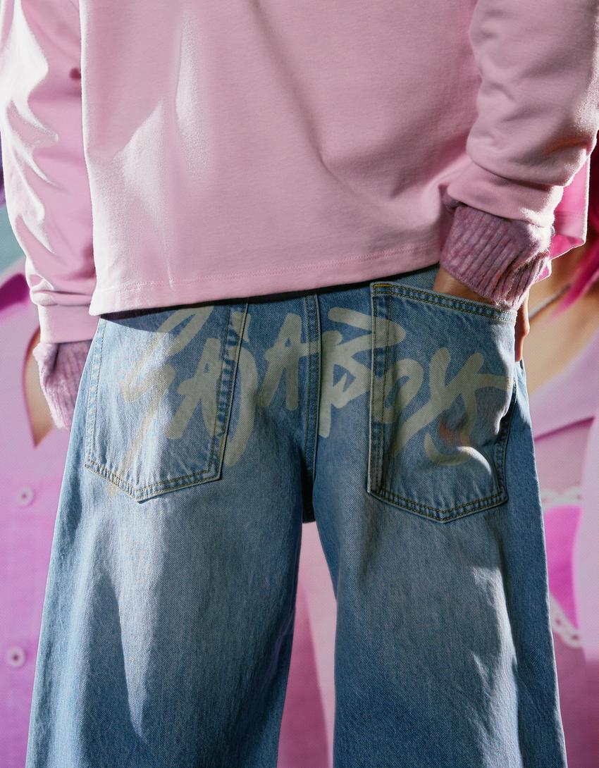 Jeans KPop Demon Hunters Saja Boys imprimé baggy fit-Bleu