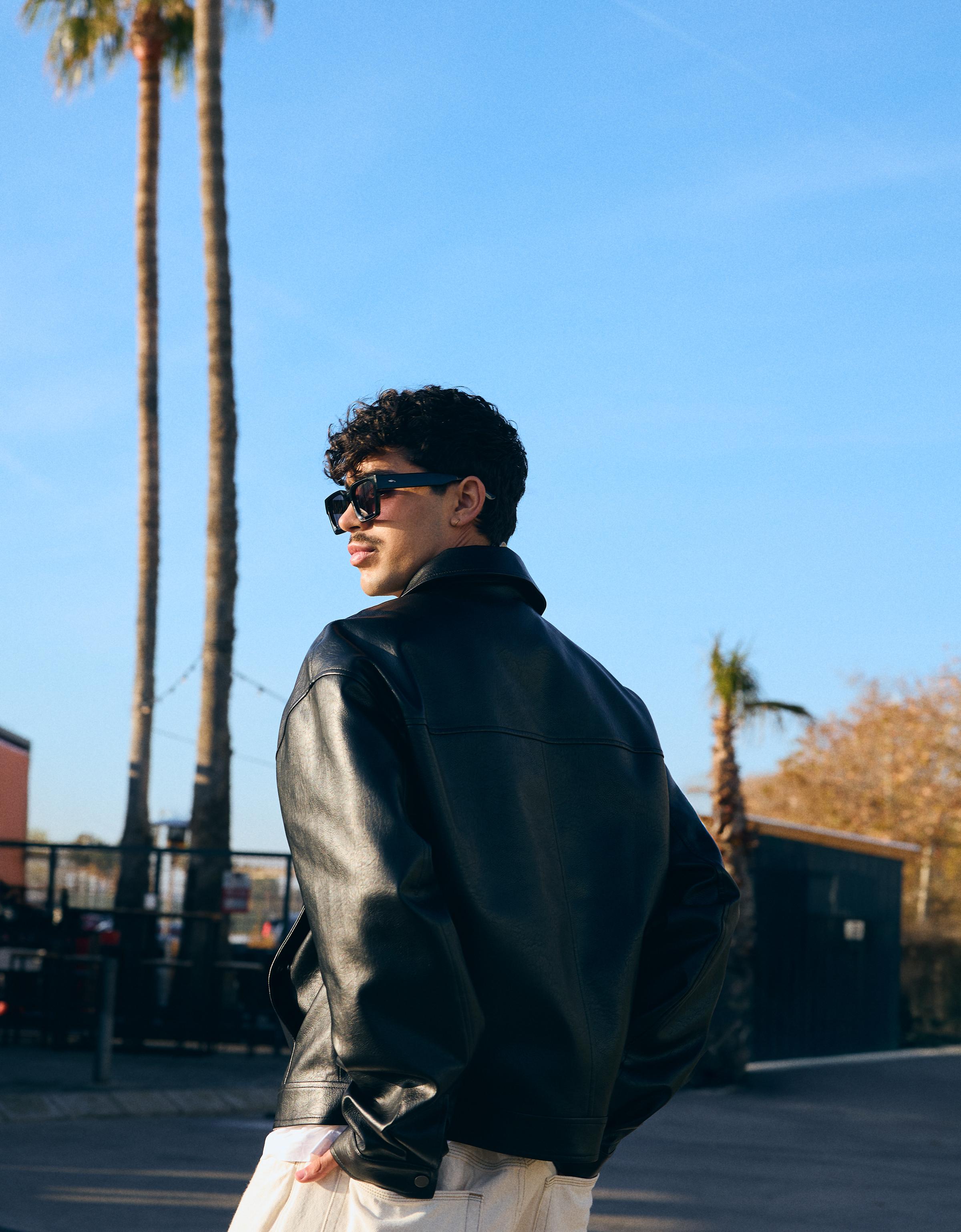 Boxy leather effect jacket — Black