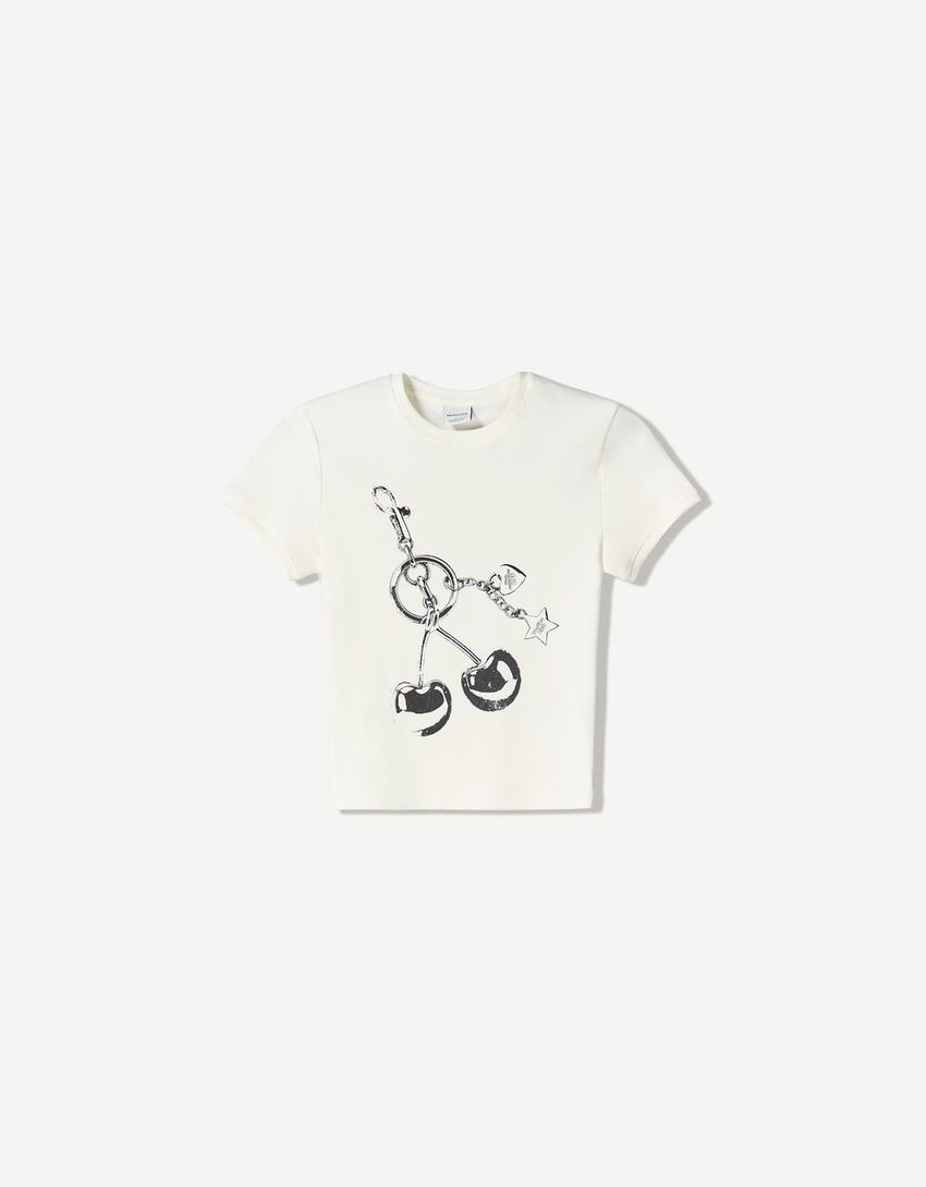 T-shirt manches courtes imprimé-Blanc cassé