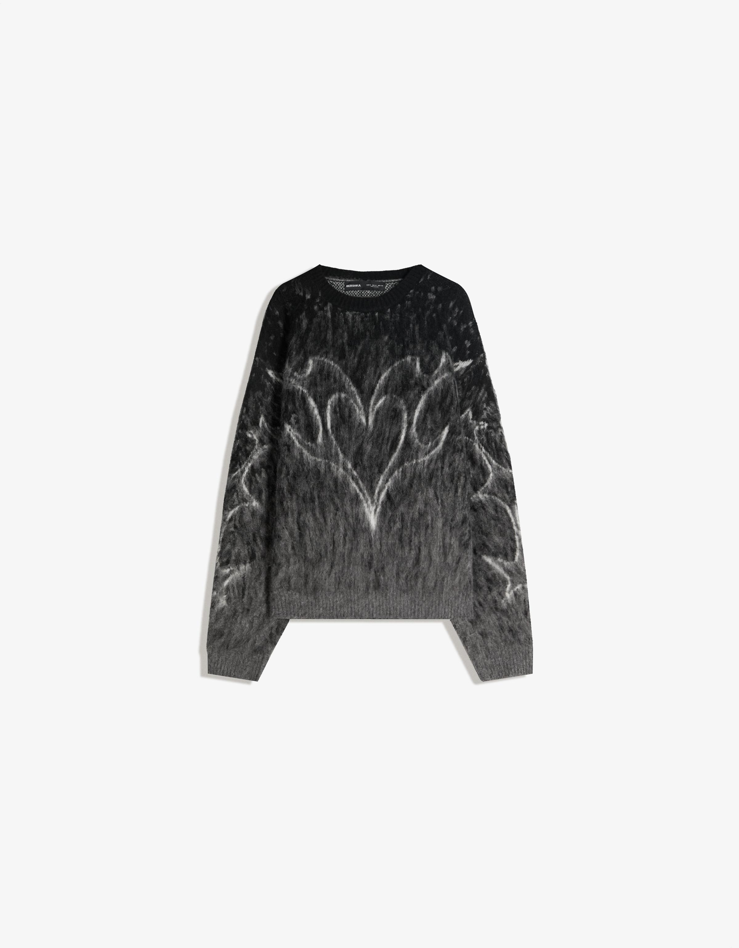 Bershka Pullover Mit Gebürstetem Print-Effekt Herren L Schwarz
