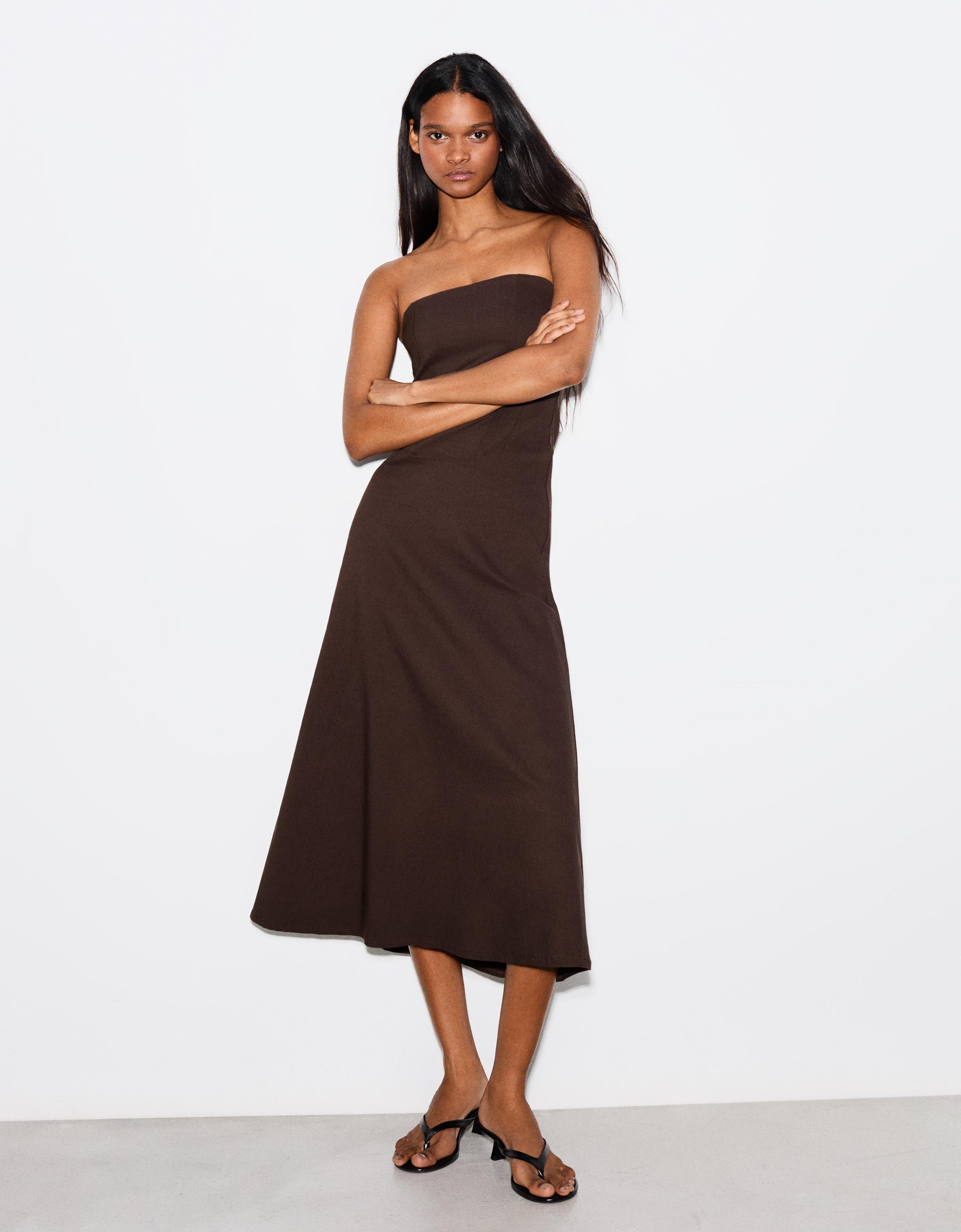 Bandeau midi dress — Brown