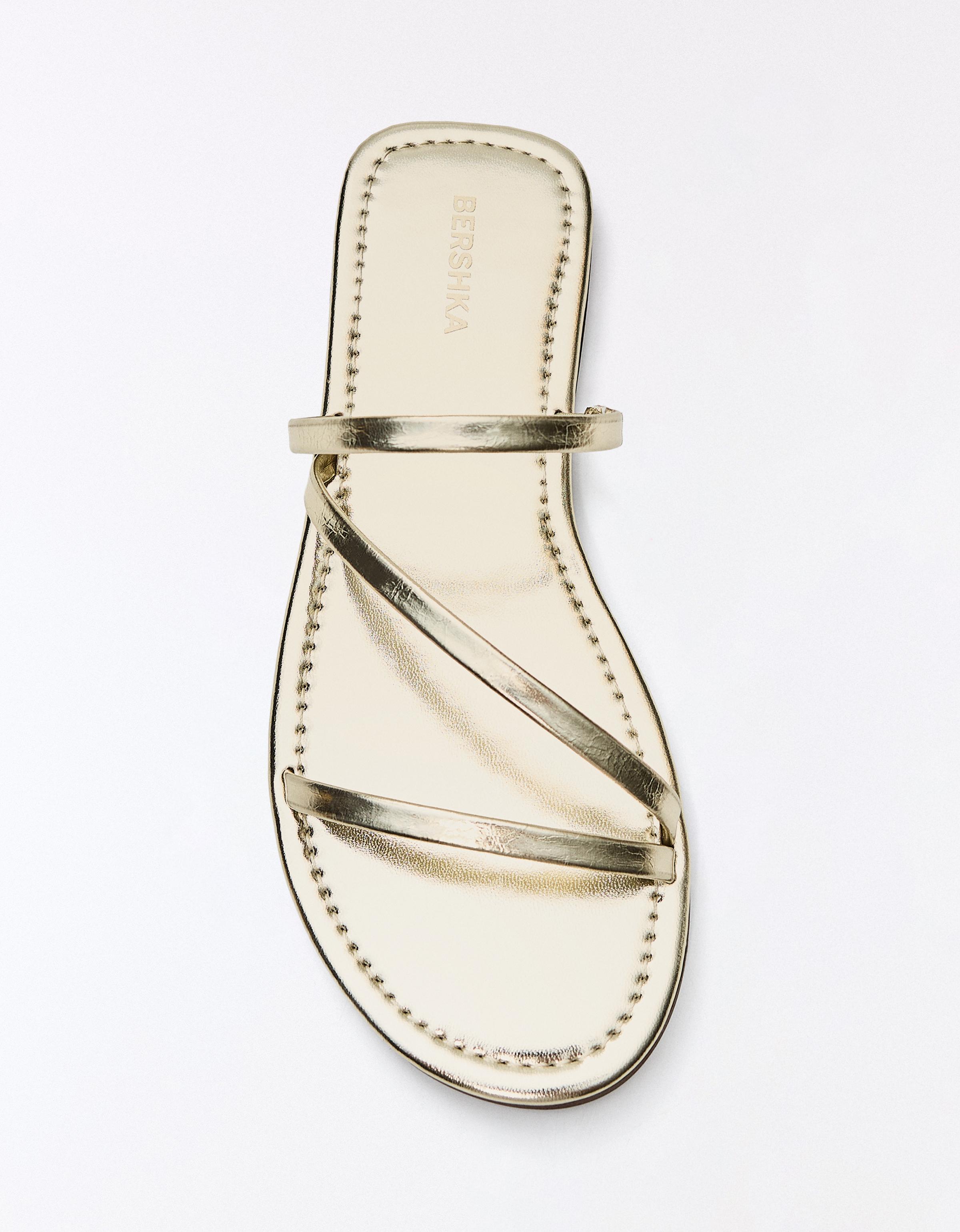 Multi-strap flat slider sandals — Gold