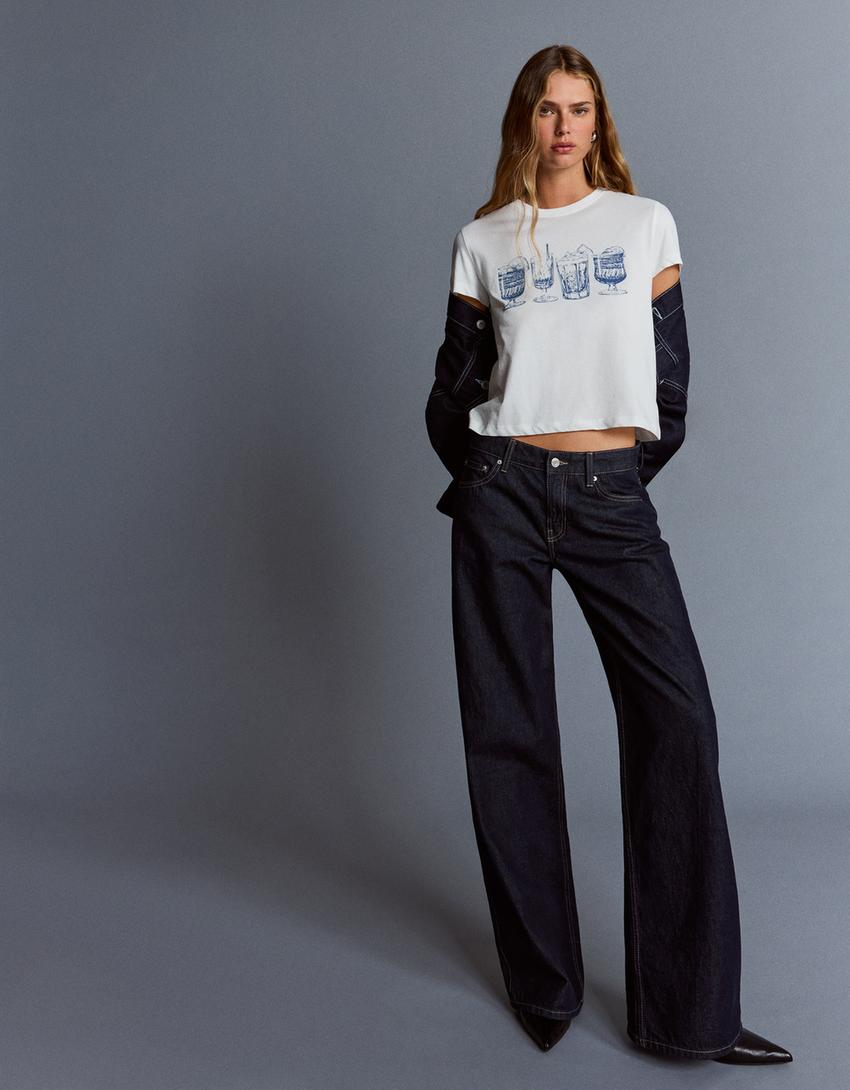 T-shirt met print en korte mouw-Gebroken Wit