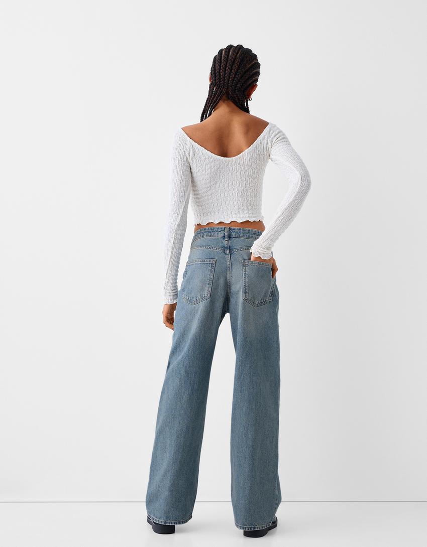 Baggy jeans with bows-Light blue-2