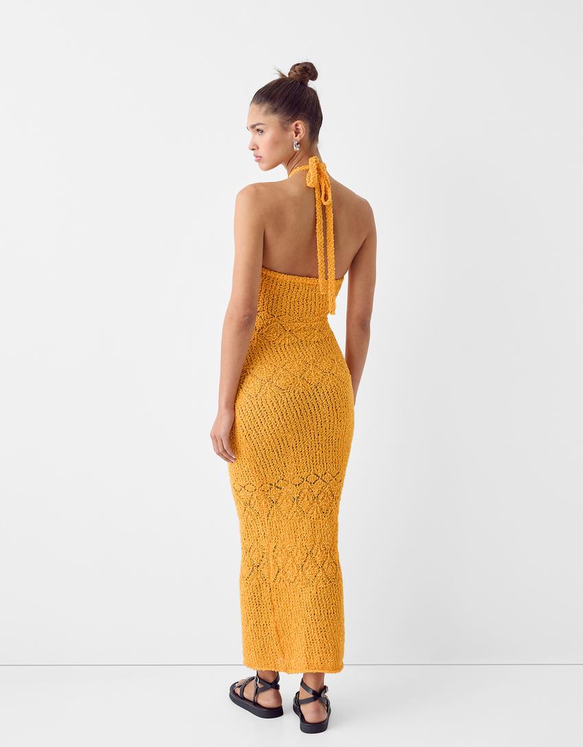Rustic halter midi dress-Orange