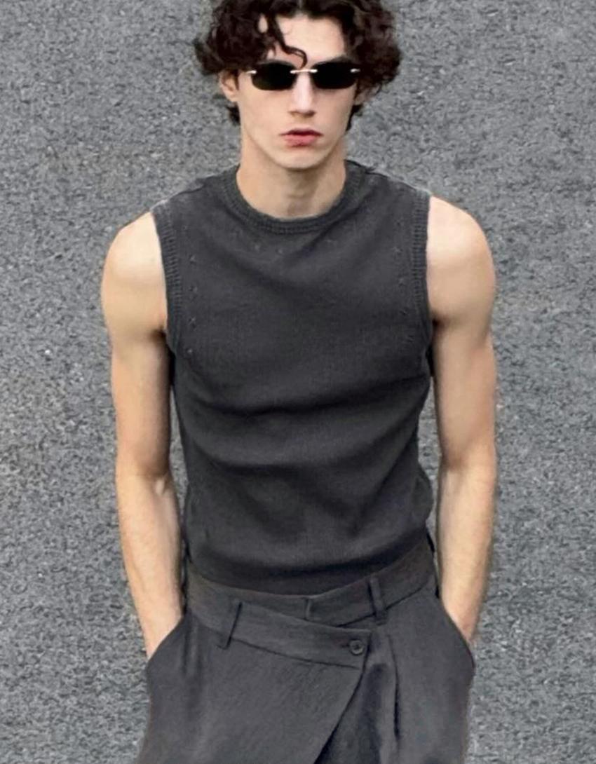 Pantalón tailoring cintura cruzada-Gris oscuro