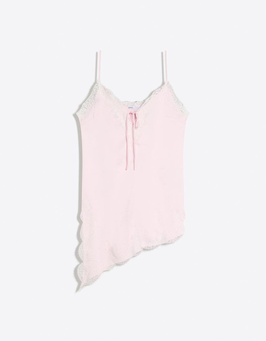 Robe mini asymétrique en satin-Rose