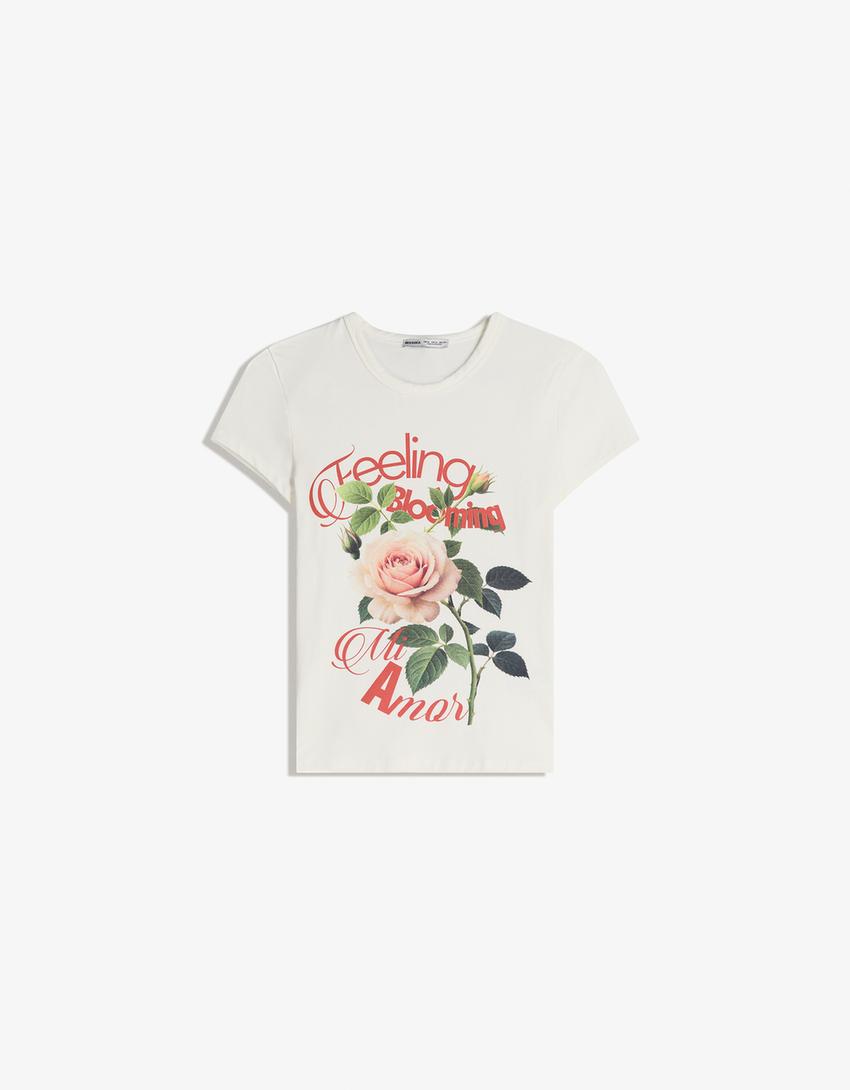 Camiseta manga corta print-Blanco roto
