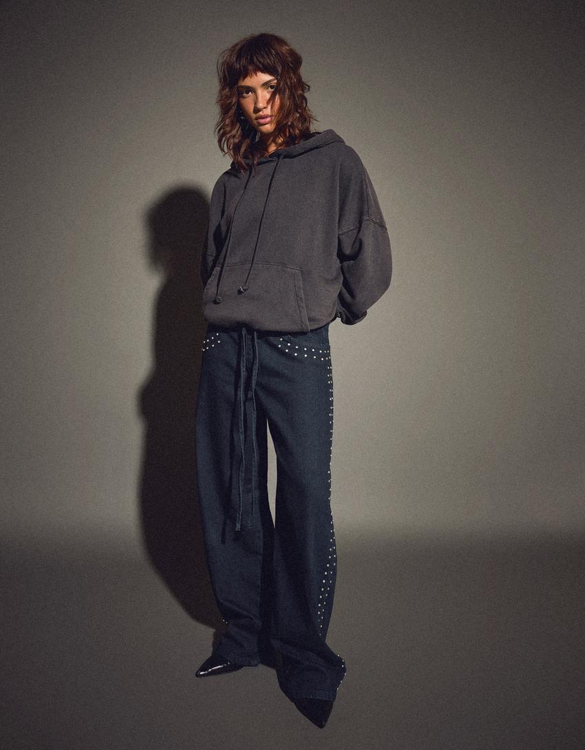 Zımbalı baggy barrel fit Jean-Denizci mavisi