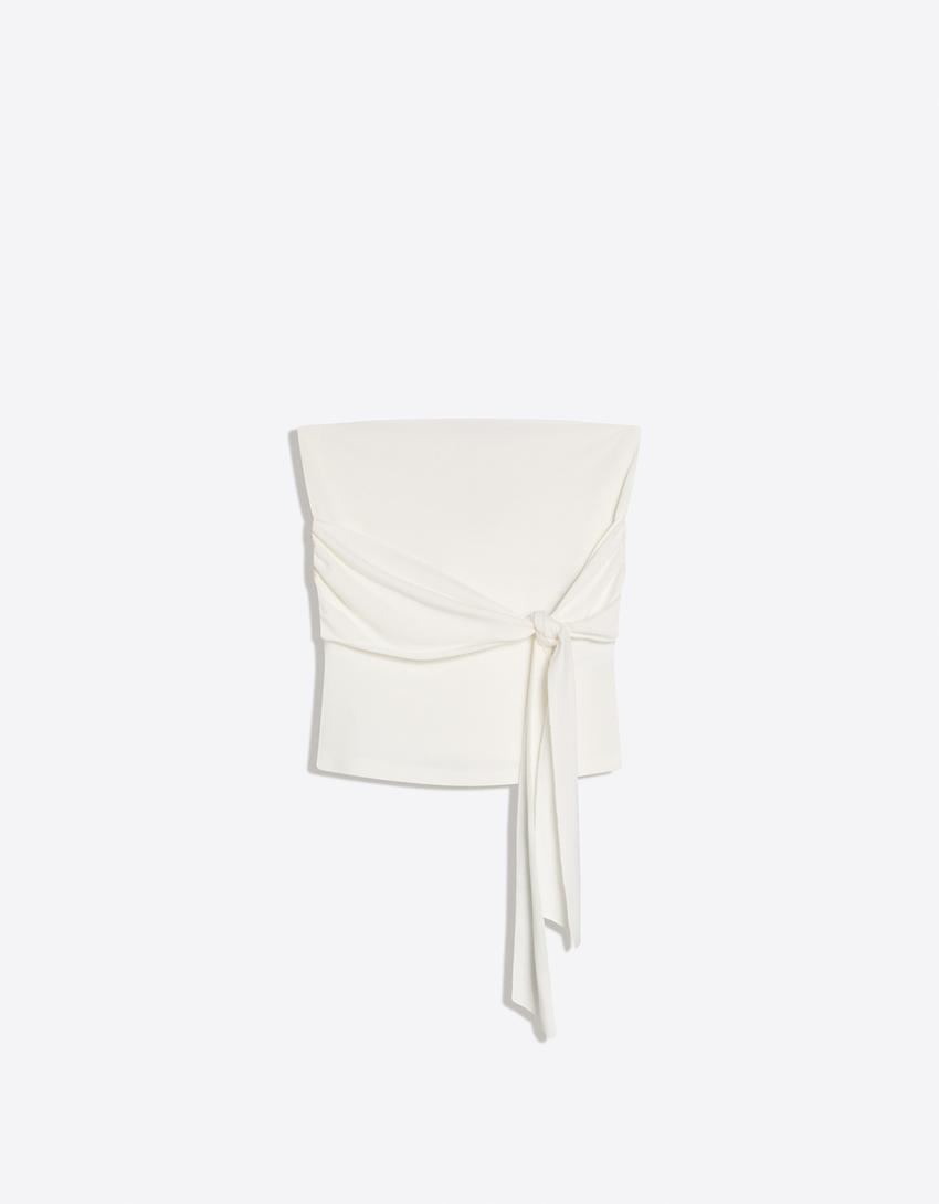 Bandeau bow top-Cream