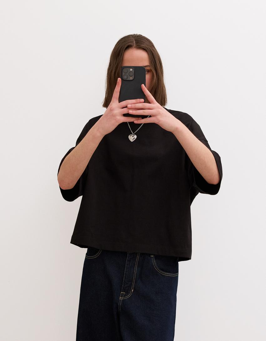 T-shirt de manga curta boxy heavy cotton-Preto