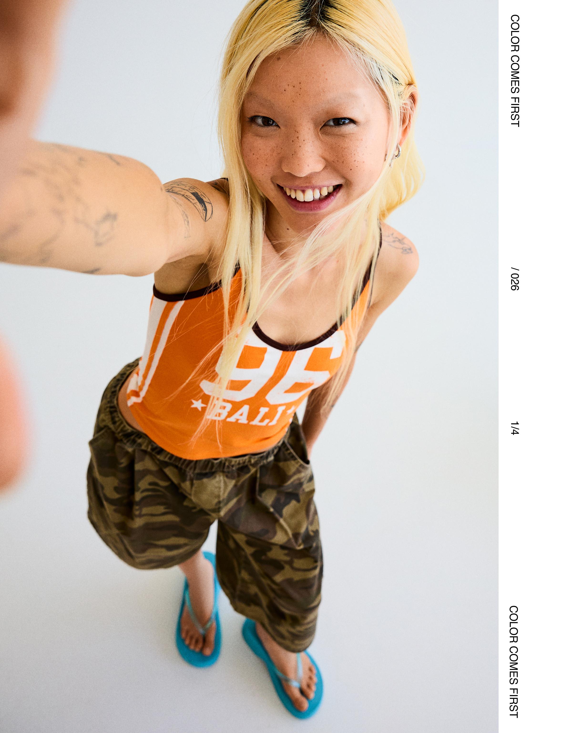 Printed strappy top — Orange