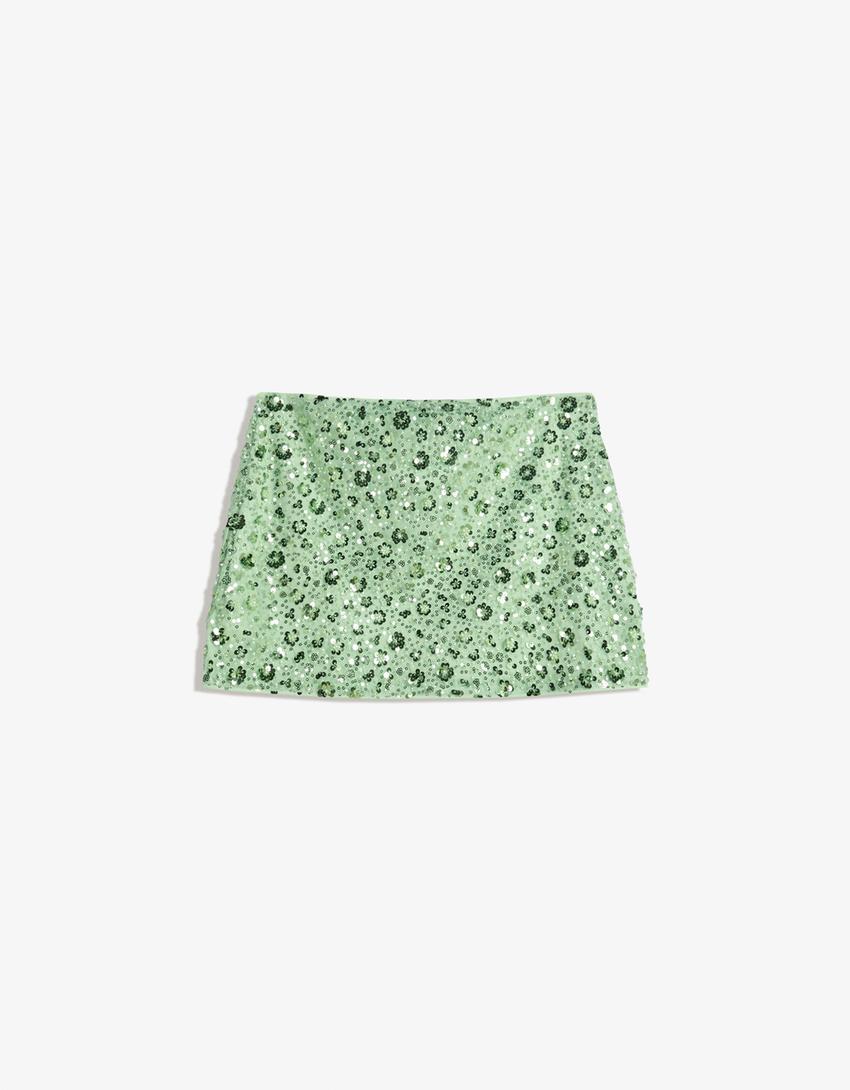 Sequinned mini skirt-Green-5